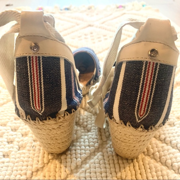 Sam Edelman Espadrille Blue and Red Striped Wedge Sandals - Picture 9 of 10
